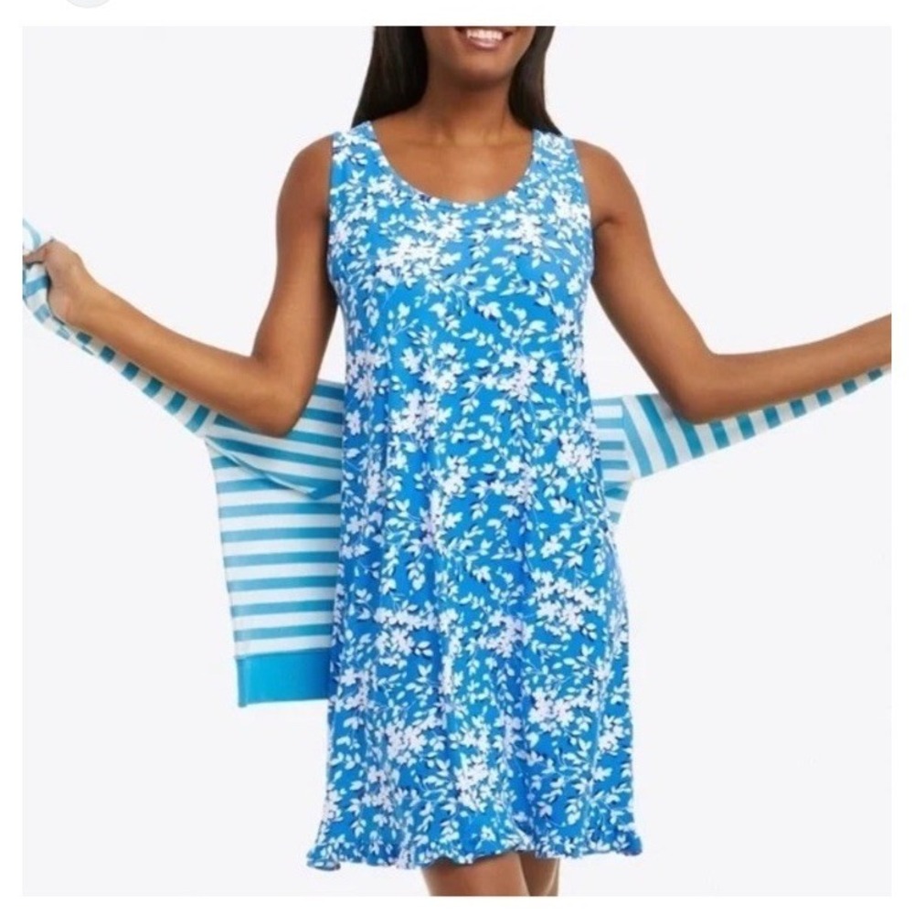 Draper James Blue Floral Sleeveless V Neck Casual Nightgown Plus Size XXL XXXL